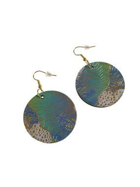 Handmade Round Dangling Earrings Wooden Resin Artistic Beach Boho Jewelry Women